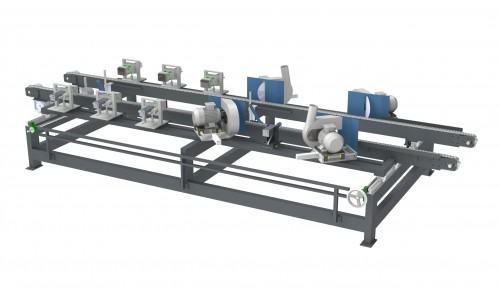 Станок автоматический компании LIGNUM для обрезки углов и установки клейм на поддонах Станок автоматический компании LIGNUM для обрезки углов и установки клейм на поддонах